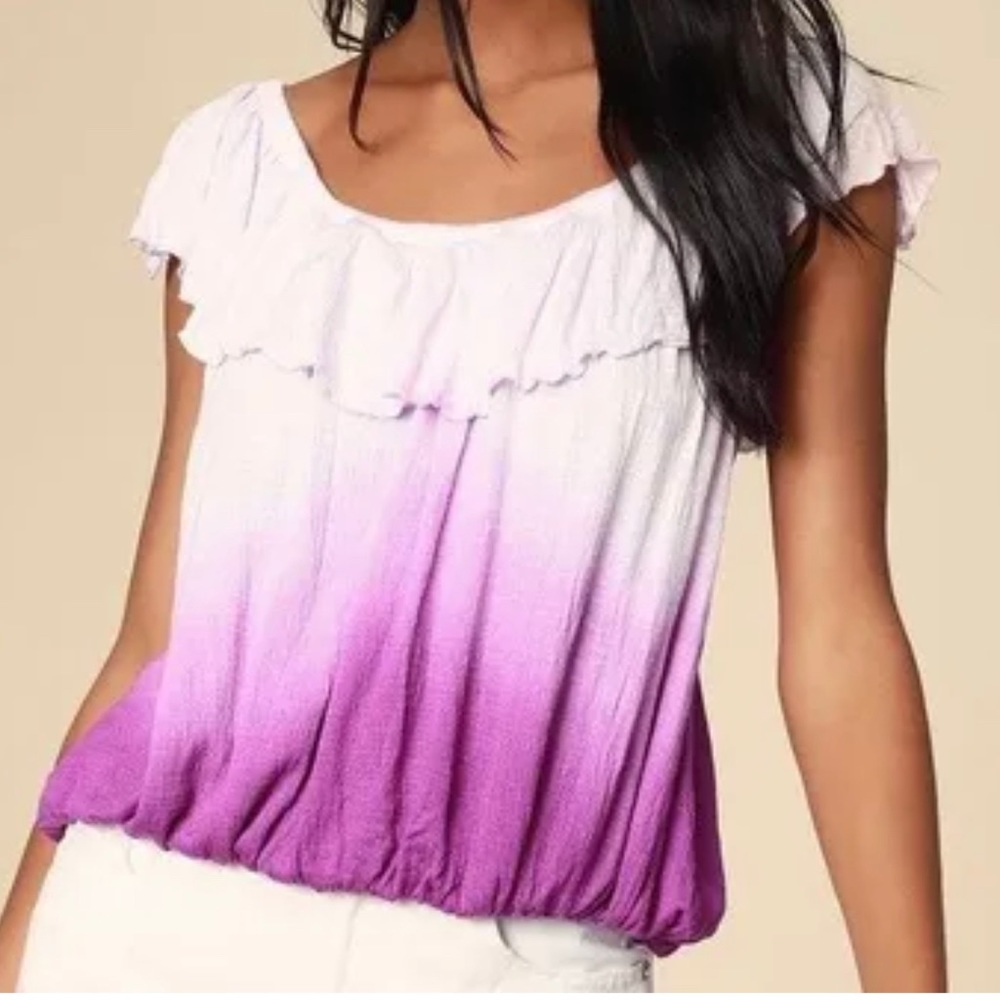 Free People Top Womens Small Cora Lee Purple Ombre Ruffled Off Shoulder HP🥳